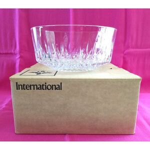 International Silver Crystal Arcoroc Salad Bowl Set/3 Stainless Fork & Spoon NOS